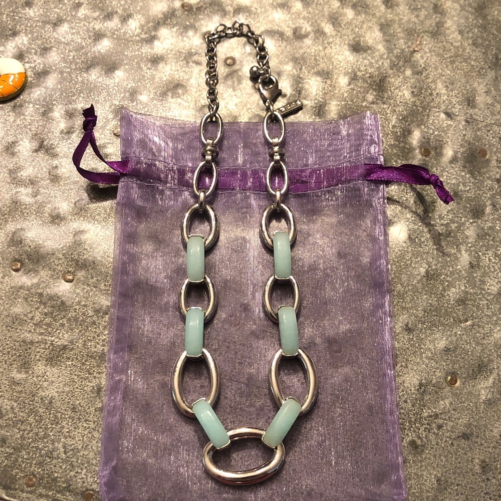 WHBM Chunky Silver-Link Necklace with Mint Green Resin Accents
